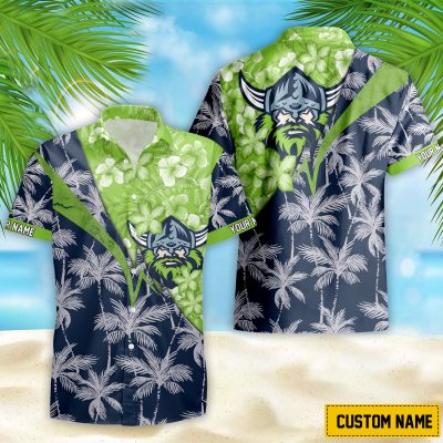NRL Canberra Raiders Custom Name Flower Mix team color Hawaiian Shirt