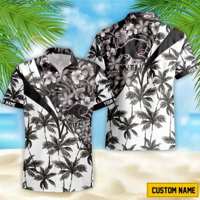 NRL Penrith Panthers Custom Name Flower Mix team color Hawaiian Shirt
