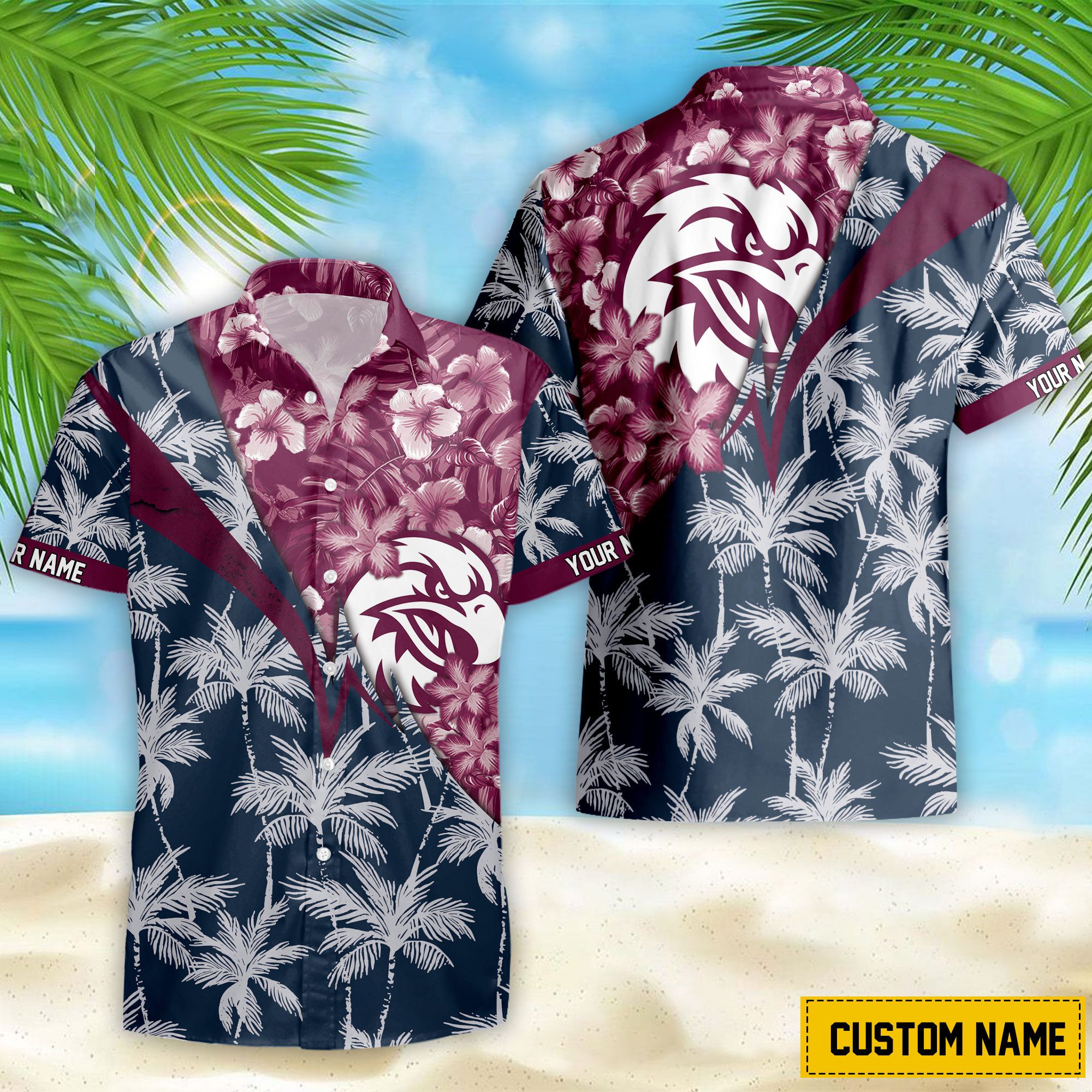 NRL Manly Warringah Sea Eagles Custom Name Flower Mix team color Hawaiian Shirt NRL Manly Warringah Sea Eagles Custom Name Flower Mix team color Hawaiian Shirt