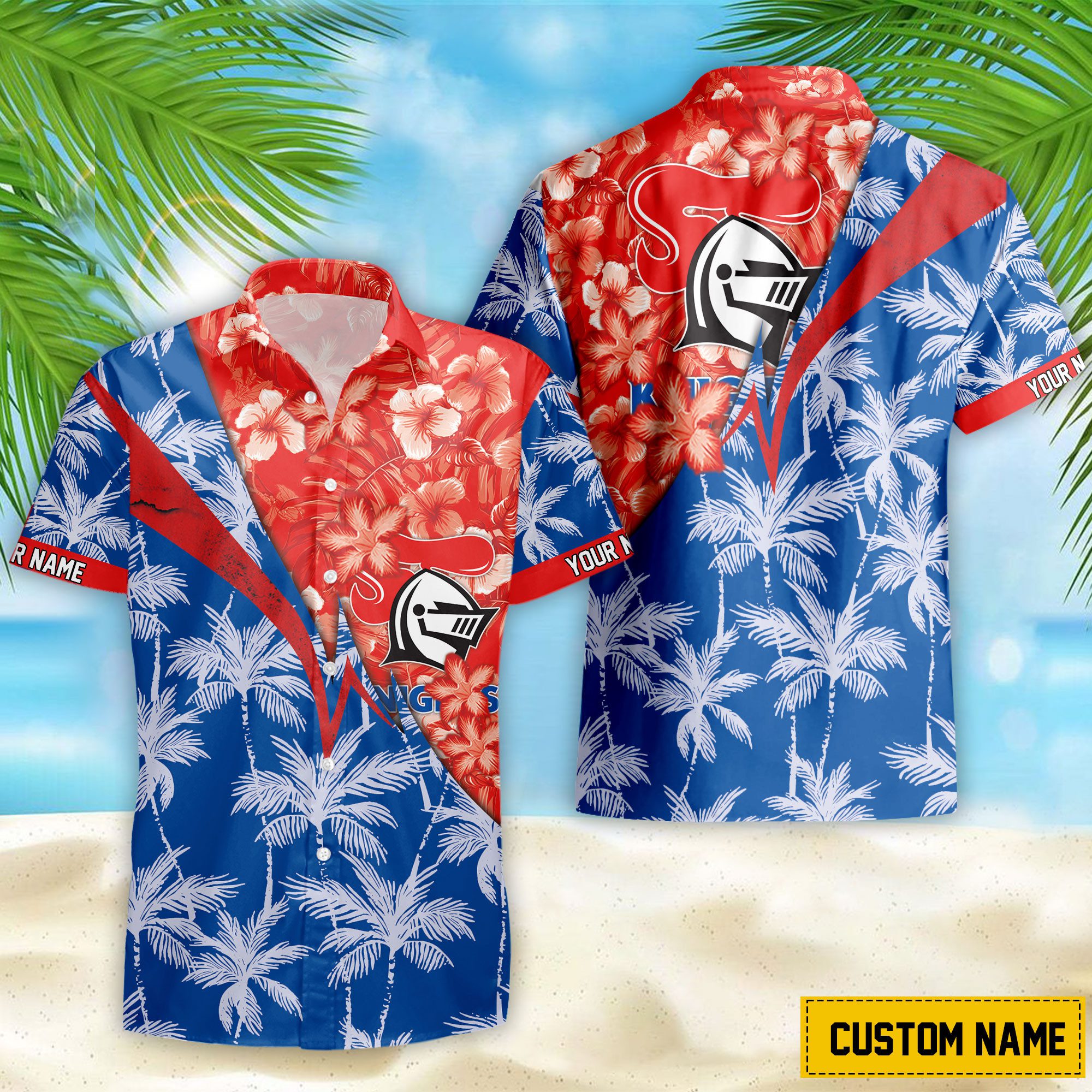 NRL Newcastle Knights Custom Name Flower Mix team color Hawaiian Shirt NRL Newcastle Knights Custom Name Flower Mix team color Hawaiian Shirt