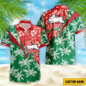 NRL South Sydney Rabbitohs Custom Name Flower Mix team color Hawaiian Shirt