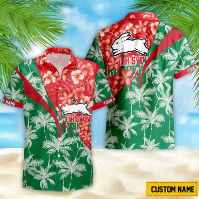NRL South Sydney Rabbitohs Custom Name Flower Mix team color Hawaiian Shirt