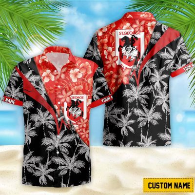 NRL St. George Illawarra Dragons Custom Name Flower Mix team color Hawaiian Shirt