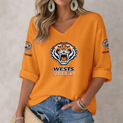 NRL 2026 Wests Tigers Mix Home & Away Style Long Sleeves V-neck Shirt v2