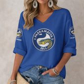 NRL 2026 Parramatta Eels Custom name Long Sleeves V-neck Shirt v2