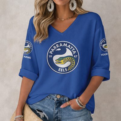NRL 2026 Parramatta Eels Mix Home & Away Style Long Sleeves V-neck Shirt v2