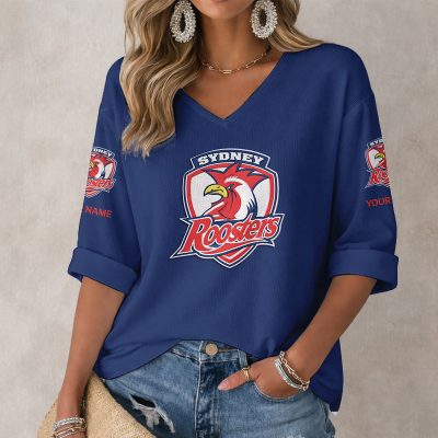 NRL 2026 Sydney Roosters Mix Home & Away Style Long Sleeves V-neck Shirt v2