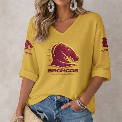 NRL 2026 Brisbane Broncos Mix Home & Away Style Long Sleeves V-neck Shirt v2