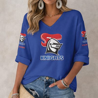 NRL 2026 Newcastle Knights Mix Home & Away Style Long Sleeves V-neck Shirt v2