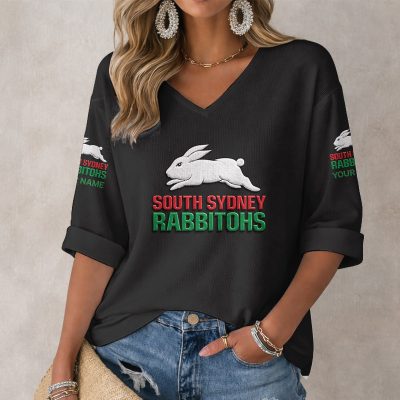 NRL 2026 South Sydney Rabbitohs Mix Home & Away Style Long Sleeves V-neck Shirt v2