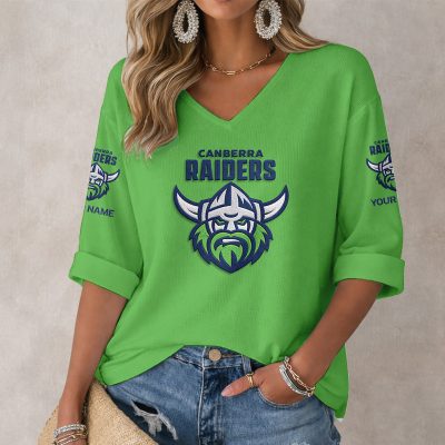 NRL 2026 Canberra Raiders Mix Home & Away Style Long Sleeves V-neck Shirt v2