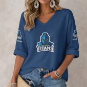 NRL 2026 Gold Coast Titans Custom name Long Sleeves V-neck Shirt v2