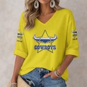 NRL 2026 North Queensland Cowboys Custom name Long Sleeves V-neck Shirt v2