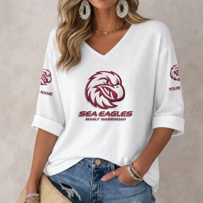 NRL 2026 Manly Warringah Sea Eagles Mix Home & Away Style Long Sleeves V-neck Shirt v2