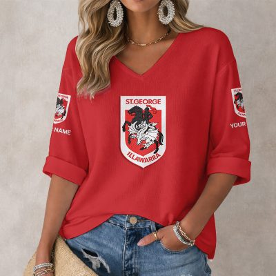 NRL 2026 St. George Illawarra Dragons Mix Home & Away Style Long Sleeves V-neck Shirt v2