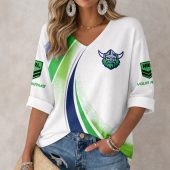 NRL 2026 Canberra Raiders Custom name White Mix Color team Long Sleeves V-neck Shirt v3