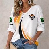 NRL 2026 Wests Tigers Custom name White Mix Color team Long Sleeves V-neck Shirt v3