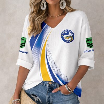 NRL 2026 Parramatta Eels Mix Home & Away Style Long Sleeves V-neck Shirt v3