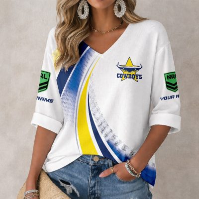 NRL 2026 North Queensland Cowboys Mix Home & Away Style Long Sleeves V-neck Shirt v3