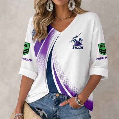 NRL 2026 Melbourne Storm Mix Home & Away Style Long Sleeves V-neck Shirt v3