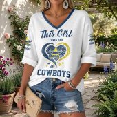 NRL 2026 North Queensland Cowboys Custom name This Girl Loves Her Long Sleeves V-neck Shirt v4