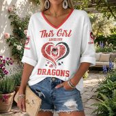 NRL 2026 St. George Illawarra Dragons Custom name This Girl Loves Her Long Sleeves V-neck Shirt v4