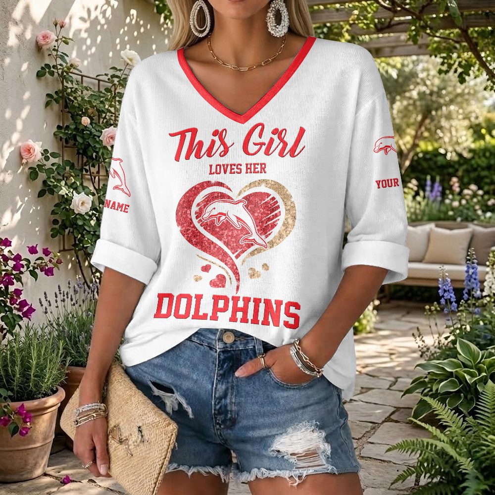 NRL 2026 Dolphins Custom name This Girl Loves Her Long Sleeves V-neck Shirt v4 NRL 2026 Dolphins Custom name This Girl Loves Her Long Sleeves V-neck Shirt v4
