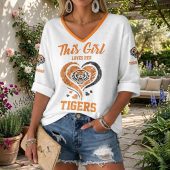 NRL 2026 Wests Tigers Custom name This Girl Loves Her Long Sleeves V-neck Shirt v4