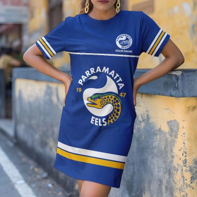 Custom Name NRL Parramatta Eels T-shirt Dress v1