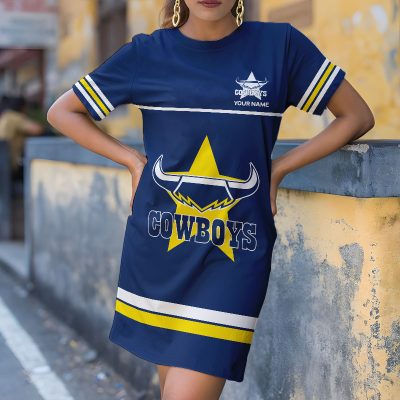 Custom Name NRL North Queensland Cowboys T-shirt Dress v1