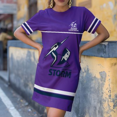 Custom Name NRL Melbourne Storm T-shirt Dress v1