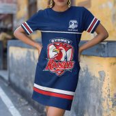Custom Name NRL Sydney Roosters T-shirt Dress v1