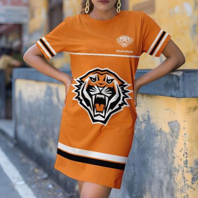 Custom Name NRL Wests Tigers T-shirt Dress v1