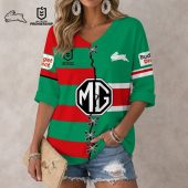 NRL 2026 South Sydney Rabbitohs Mix Home & Away Style Long Sleeves V-neck Shirt v1