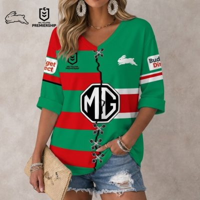 NRL 2026 South Sydney Rabbitohs Mix Home & Away Style Long Sleeves V-neck Shirt v1