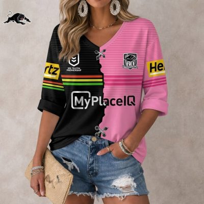 NRL 2026 Penrith Panthers Mix Home & Away Style Long Sleeves V-neck Shirt v1