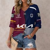 NRL 2026 Brisbane Broncos Mix Home & Away Style Long Sleeves V-neck Shirt v1