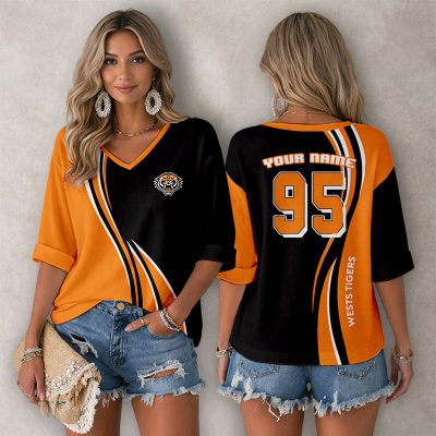 NRL Wests Tigers Personalized Long Sleeves V-neck Shirt v5