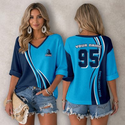 NRL Gold Coast Titans Personalized Long Sleeves V-neck Shirt v5