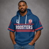 Custom Name NRL Sydney Roosters Short Sleeves Hoodie v1