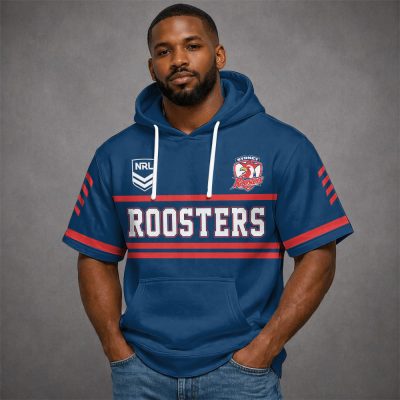 Custom Name NRL Sydney Roosters Short Sleeves Hoodie v1