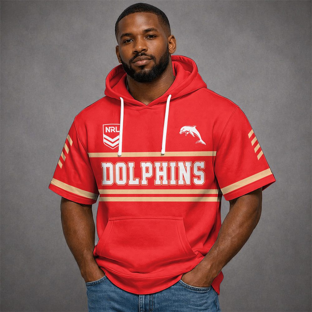 Custom Name NRL Dolphins Short Sleeves Hoodie v1 Custom Name NRL Dolphins Short Sleeves Hoodie v1