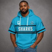Custom Name NRL Cronulla-Sutherland Sharks Short Sleeves Hoodie v1