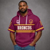 Custom Name NRL Brisbane Broncos Short Sleeves Hoodie v1