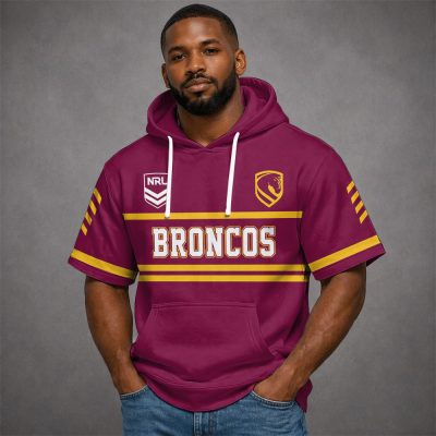 Custom Name NRL Brisbane Broncos Short Sleeves Hoodie v1