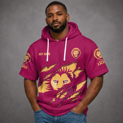 Brisbane Lions AFL Custom name Short Sleeves Hoodie v1