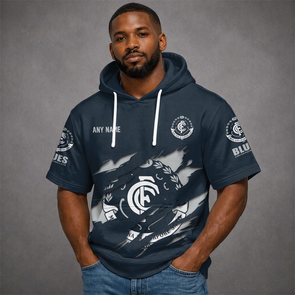 Carlton Blues AFL Custom name Short Sleeves Hoodie v1 Carlton Blues AFL Custom name Short Sleeves Hoodie v1