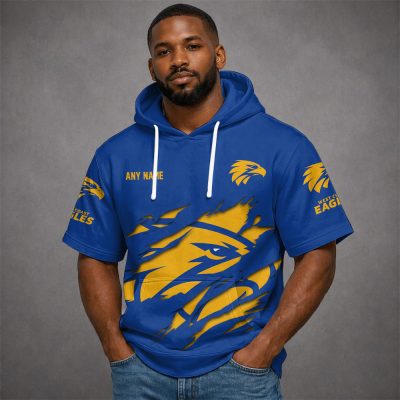West Coast Eagles AFL Custom name Short Sleeves Hoodie v1
