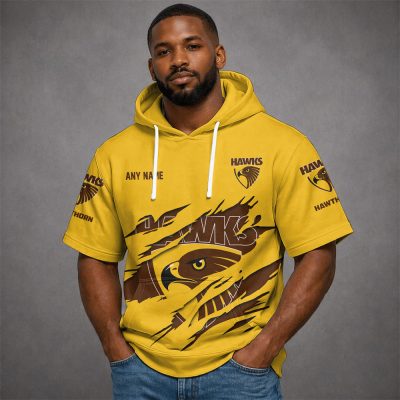 Hawthorn Hawks AFL Custom name Short Sleeves Hoodie v1