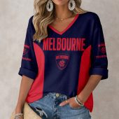 AFL Melbourne Demons Custom Name Long Sleeves V-neck Shirt v1